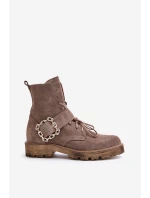 Zazoo 2951 Velúrové topánky s ozdobnou prackou Dark Beige Zazoo 2951 Velúrové topánky s ozdobnou prackou Dark Beige