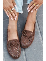 Zdobione Mokasyny Damskie Z Eko Zamszu Brązowe Prissine