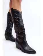 Dámske kožené kovbojské topánky na vysokom podpätku Black Sloana Dámske kožené kovbojské topánky na vysokom podpätku Black Sloana