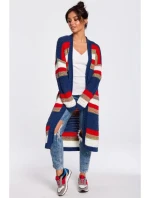 Dámsky dlhý sveter BK036 model 4 Tmavo modrá červená - BeWear Dámsky dlhý sveter BK036 model 4 Tmavo modrá červená - BeWear