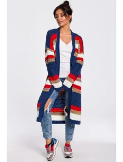 Dámsky dlhý sveter BK036 model 4 Tmavo modrá červená - BeWear