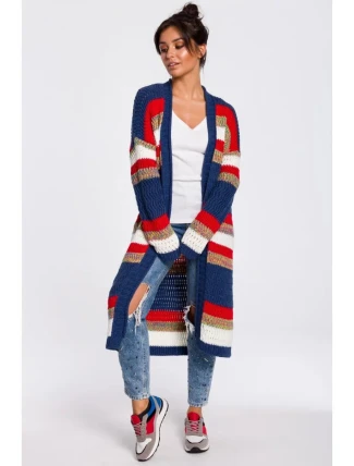 Dámsky dlhý sveter BK036 model 4 Tmavo modrá červená - BeWear Dámsky dlhý sveter BK036 model 4 Tmavo modrá červená - BeWear