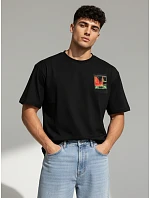 Pánske bavlnené tričko s potlačou čierne FashionStreet RX5304