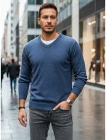 Pánsky modrý sveter s výstrihom do V FashionStreet WX2317 Pánsky modrý sveter s výstrihom do V FashionStreet WX2317