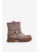 Zamszowe Botki Damskie Na Płaskim Obcasie Lewski 3610 Cappucino