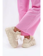 Skórzane Sneakersy Damskie Na Masywnej Platformie GOE RR2N4043 Beżowe