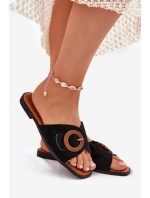 Klapki Damskie Na Płaskim Obcasie Z Klamrą Czarne Lanoni