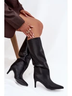 Kozaki Damskie Wsuwane Ocieplane Na Szpilce Czarne Olivienne