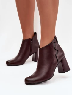 Skórzane Botki Ocieplane Na Słupku Bordowe Ivessara