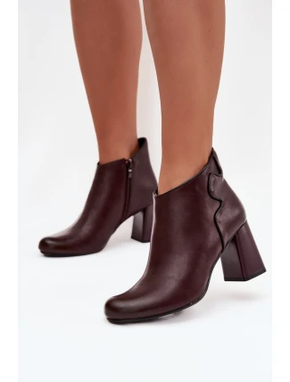 Skórzane Botki Ocieplane Na Słupku Bordowe Ivessara