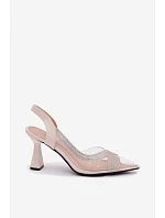 Priehľadné sandále na podpätku s kamienkami Vinceza 62282 light beige Priehľadné sandále na podpätku s kamienkami Vinceza 62282 light beige