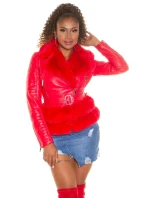 Dámska sexy koženková bunda z umelej kožušiny J930 Červená - In-Stylefashion