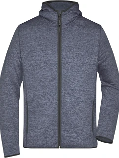 Daiber JN 589 Pánska pletená fleecová bunda s kapucňou 02.0589 denim melange/čierna