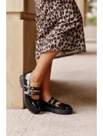 Półbuty Damskie Z Paskami Lakierowane Czarne Terione