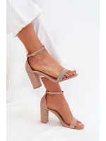 Błyszczące Sandały Damskie Na Słupku Różowe Złoto Kavina