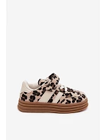 Dievčenské tenisky s leopardím vzorom na suchý zips Beige Satinia