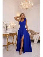 643-8 Elegantné večerné maxi šaty s rozparkom a ružami – chrpa 643-8 Elegantné večerné maxi šaty s rozparkom a ružami – chrpa