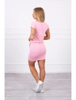 Viskózové šaty s krátkymi rukávmi v páse, púdrovo ružové Viskózové šaty s krátkymi rukávmi v páse, púdrovo ružové