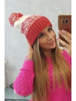 Dámska čiapka s brmbolcom Abigail K326 raspberry+ecru Dámska čiapka s brmbolcom Abigail K326 raspberry+ecru