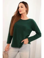Dámsky viskózový sveter s dlhými rukávmi a okrúhlym výstrihom tmavozelenej farby