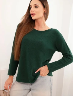 Dámsky viskózový sveter s dlhými rukávmi a okrúhlym výstrihom tmavozelenej farby