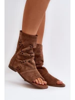 Zazoo 3437 Damskie Zamszowe Sandały Z Cholewką Na Zamek Brązowe