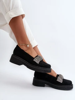 Zazoo 3419 Mokasyny Damskie Zamszowe Z Ozdobnym Paseczkiem Czarne