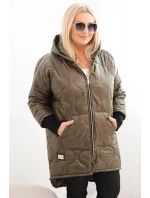 Dámske Plus veľkosť zimná bunda prešívané s kapucňou Khaki