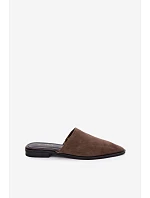 Kožené semišové pantofle Mule dámské ploché D&A JC61-1004 khaki