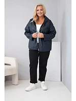 Dámska bunda vo veľkosti Plus Size s kapucňou a nastaviteľným spodným lemom, modrá