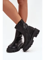 Ocieplane Botki Damskie Na Zamek Z Ozdobami Czarne Thavira