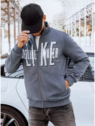 Pánska tmavosivá mikina na zips s kapucňou s potlačou FashionStreet BX5409 Pánska tmavosivá mikina na zips s kapucňou s potlačou FashionStreet BX5409