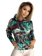 Dámska mikina s tyrkysovo-hnedým mramorovým vzorom as kapucňou 390-2 Dámska mikina s tyrkysovo-hnedým mramorovým vzorom as kapucňou 390-2