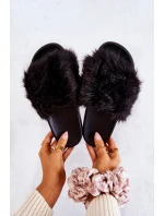 Klapki Z Futerkiem Gumowe Czarne Pollie