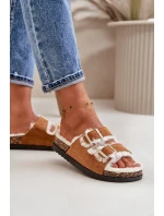 Damskie Kapcie Klapki Z Klamrami I Futerkiem Camel Ezilena