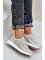 Skórzane Buty Sportowe Sneakersy Damskie S.Barski LR51-551 Beżowe