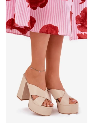 Klapki Damskie Na Platformie I Słupku Beżowe Lenobos