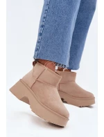 Śniegowce Damskie Niskie Wsuwane Ocieplane Futerkiem Khaki Mavelle