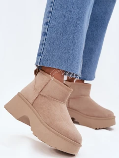 Śniegowce Damskie Niskie Wsuwane Ocieplane Futerkiem Khaki Mavelle