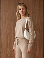 Dámska pletená súprava so širokými nohavicami, béžová, FashionStreet AY1223