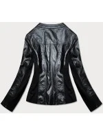 Vypasovaná čierna dámska bunda s rôznych spojených materiálov (752ART)