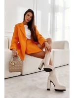 Skórzane Gładkie Botki Na Słupku Beżowe Kaysa