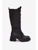 Skórzane Sznurowane Kozaki Na Klocku Ocieplane Vinceza 66804 Czarne