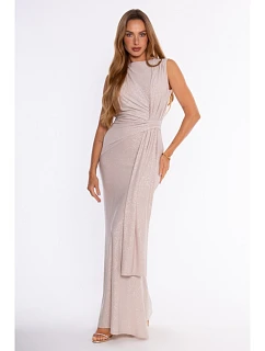 M922 - Elegant shimmering evening dress with drape sash – champagne