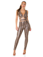 Sexy Koucla faux leather crop top with snake print