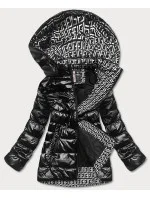 Čierna dámska bunda s ozdobnou podšívkou (XW709X)