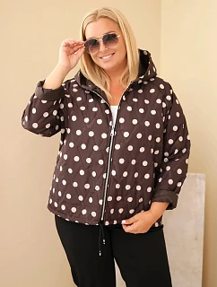 Dámska bunda Plus Size s kapucňou a bodkami, hnedá