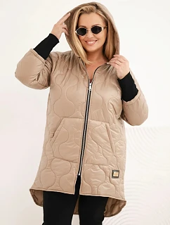 Dámska zimná bunda Plus Size, prešívaná, s kapucňou, svetlo kamelová
