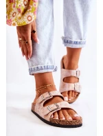 Damskie Klapki Na Korku Z Klamrami Różowe Złoto Vivio