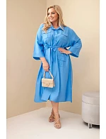Dámske Plus veľkosť bavlnené košeľové šaty s opaskom Denim